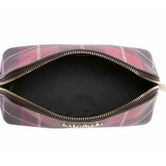 KATE SPADE PLAID COSMETIC CASE "STACI" IN BRIGHT ROSE RED AND BLACK NEW! - Picture 3 of 5